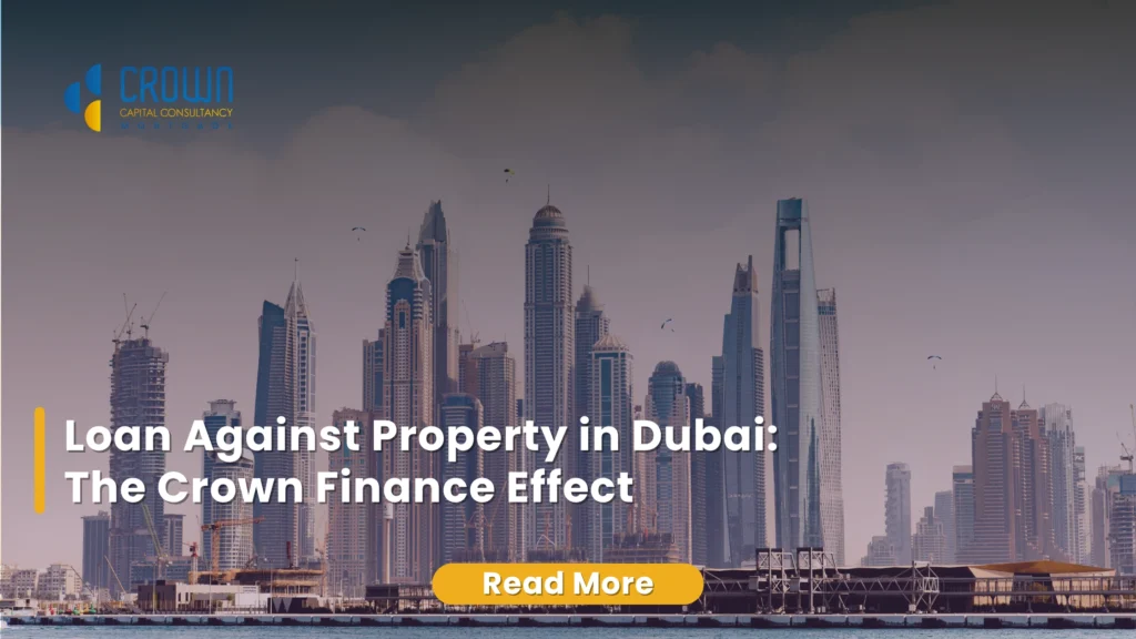 Dubai skyline with financial advertisement