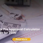 A close-up shot of a silver house-shaped keychain with keys resting on an office calculator and an "APPROVED" stamped document, layered under a dark gradient with Crown Finance branding.